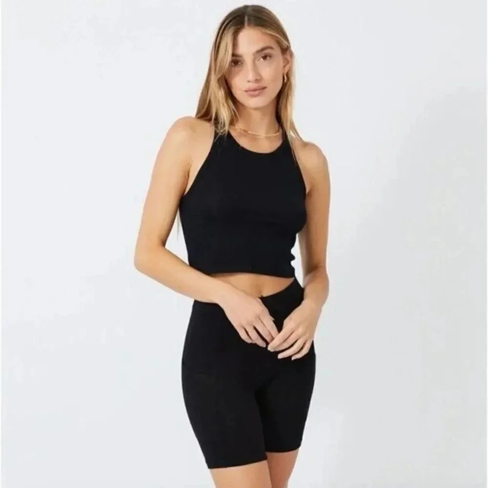 Tart Collections Black Banded Bottom Round Neck Crop Top S